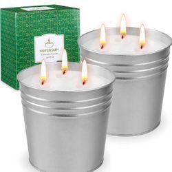 Citronella Candles Outdoor Large, 17oz x 2 Pack 3-Wicks Soy Wax Lemongrass Bucket Candles Set, 200 Hours Burn Time Candles for Garden Home Patio Yard 