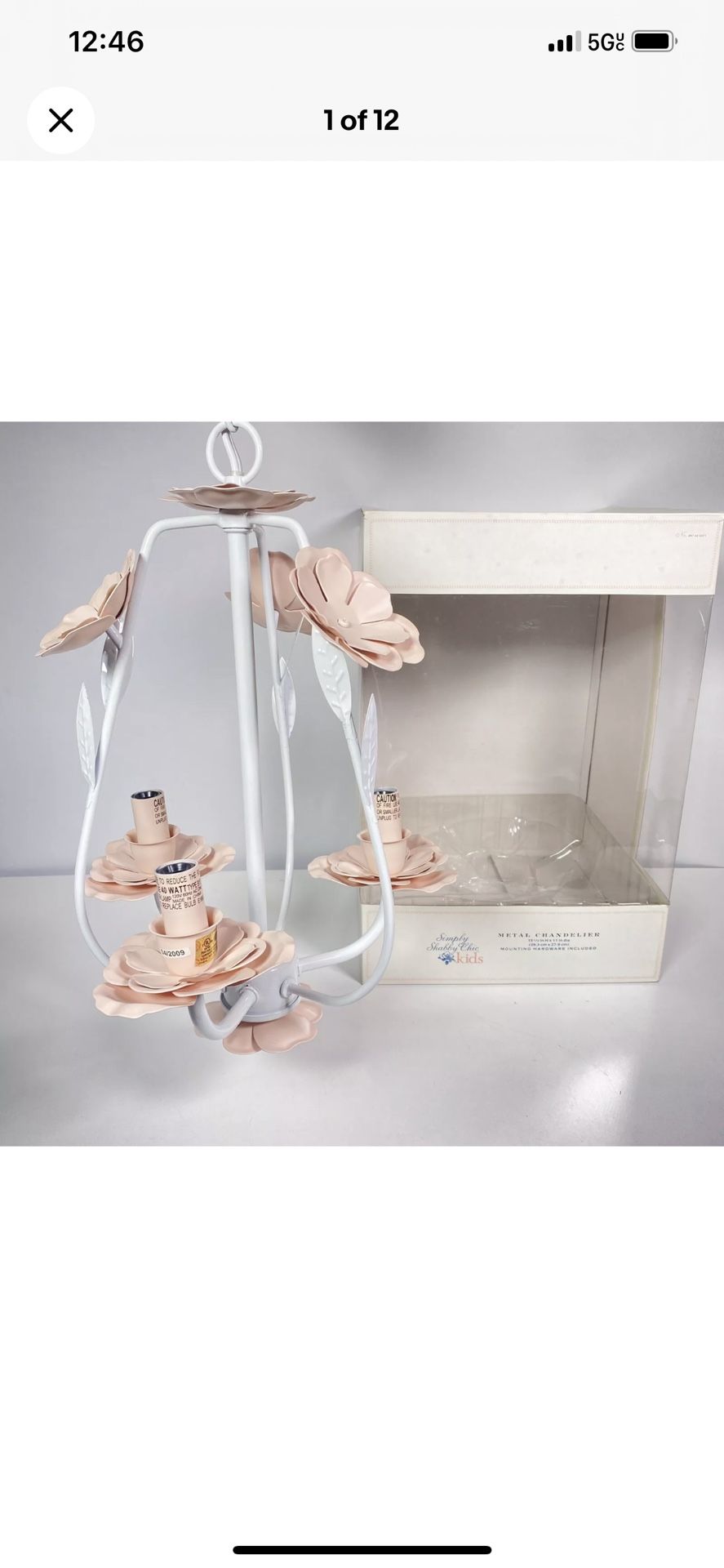 Simply Shabby Chic Pink Rose Metal Flower Chandelier Light