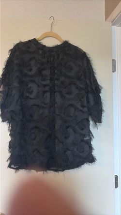 Black Fringe Textured Sheer Top