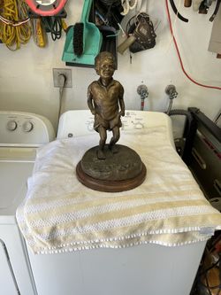 Vintage Heavy Bronze Statue Boy On Swivel Base