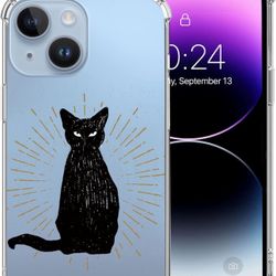 Clear Case Compatible with iPhone 14 Case,Black Cat Pattern for Women Girls Clear Soft Flexible Slim TPU Cases Designed for iPhone 14 6.1 Inch