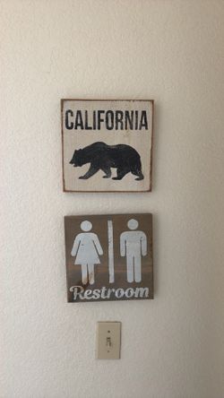 Restroom & California signs