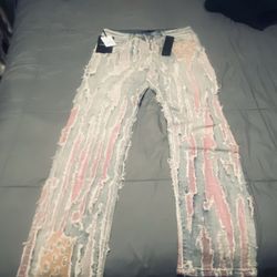 Embellish jeans color patch distressed