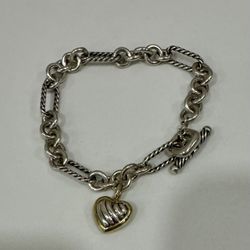 💎 Authentic David Yurman Bracelet – Sterling Silver & 18K Gold 💛 – Toggle Clasp w/ Heart Charm 