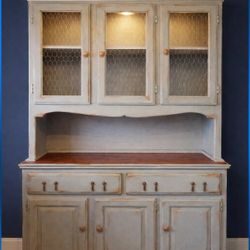 Refurbished Farmhouse Hutch – Lighted – Solid Wood