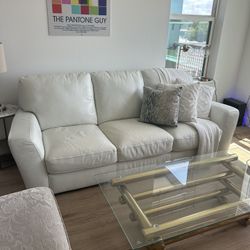 91.5” Modern White Leather Sofa