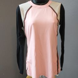 Lululemon Pink, White And Black Long Sleeve Top (17" Pit To Pit)