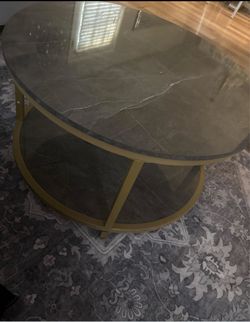 Round Marble-Top Coffee Table Gold Frame