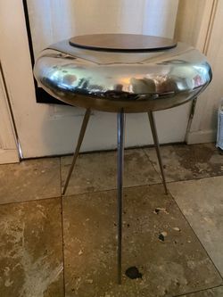 Vintage atomic space age chrome tripod plant stand / side table