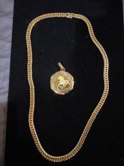 ✨ FOR SALE — HEAVY SOLID 18K JAPAN GOLD NECKLACE + 24K GOLD COIN PENDANT ✨