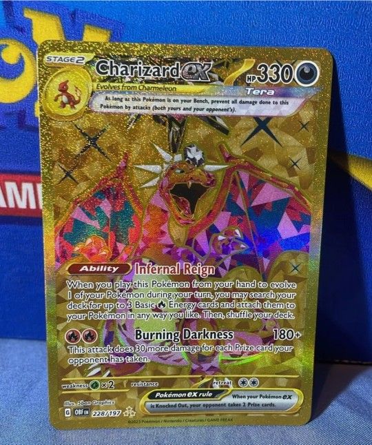 N-MINT! Charizard ex (228/197)Obsidian Flames Hyper Rare Gold Pokemon Card!