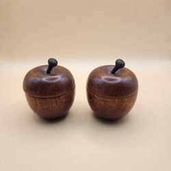 Vintage Team Wooden Apple-Shaped Set of 2 Trinket Boxes