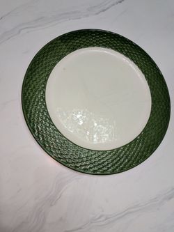 Vintage Tiffany & Co. Green Basket Weave 16” Round Platter / Chop Plate - Italy