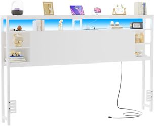 White King Size Headboard with Storage Shelf and Charging inlet   