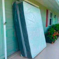 Queen Size Mattress regular + Boxspring Set New Mattress Free Box Springs Queen Bed