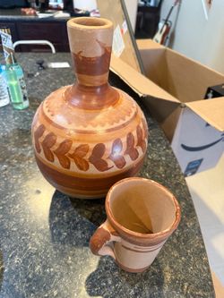 Handmade Terracotta Clay Jug and Cup Set