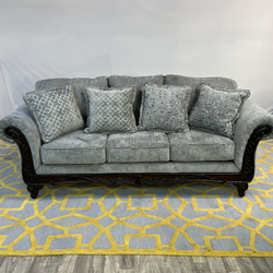 ( Delivery Available ) Hernen Light Gray Sofa with Curved Wood Frame