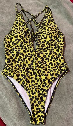 Neon Green/ black leopard one piece swimsuit