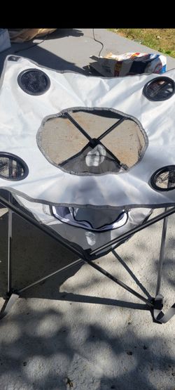 SUMMER ALMOST OVER. . OUTTERBANKS. CAMPING TABLE WITH COOLER AND SNACKHOLDER. WITH CARRYING BAG
2  COLORS.  GREY. GREEN. 
 11525 S HALSTED./7111.S WES