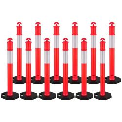  12 Pack Traffic Delineator Posts, 48 inches Traffic Safety Cones with Weighted Base and Reflective Strips, Heavy Duty Delineator Posts for Constructi