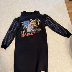 Harley graphic fleece sweatshirt dress cold shoulder embellished