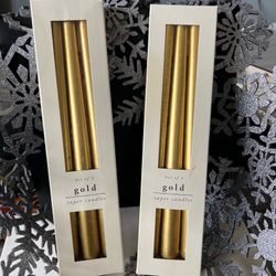 Pier One Imports Metallic Gold Tapers Column Candles 3 pack set of 2 packs 9.75"