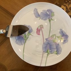 1980’s VIOLA CAKE/ DESERT STAND WITH MATCHING SERVING KNIFE THE TOSCANY COLLECTION (JAPAN)