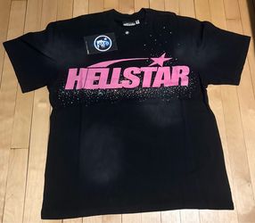 Hellstar Classic Logo T-Shirt Medium, Large Black/Pink Print With Rhinestones