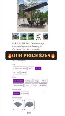 Grey Patio Outdoor Large Umbrella Square and Rectangular Cantilever Yard Sun Umbrellas