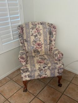 Floral Wingback Accent Chair with Ottoman