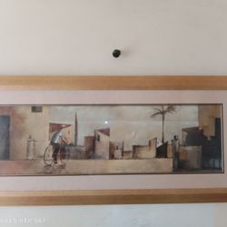 Vintage Oil Painting Loure Beach Front Frame 28"x63" Painting Is 15"x50" 