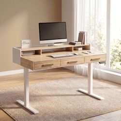 48" Electric Standing Desk with 3 Drawers & Monitor Shelf