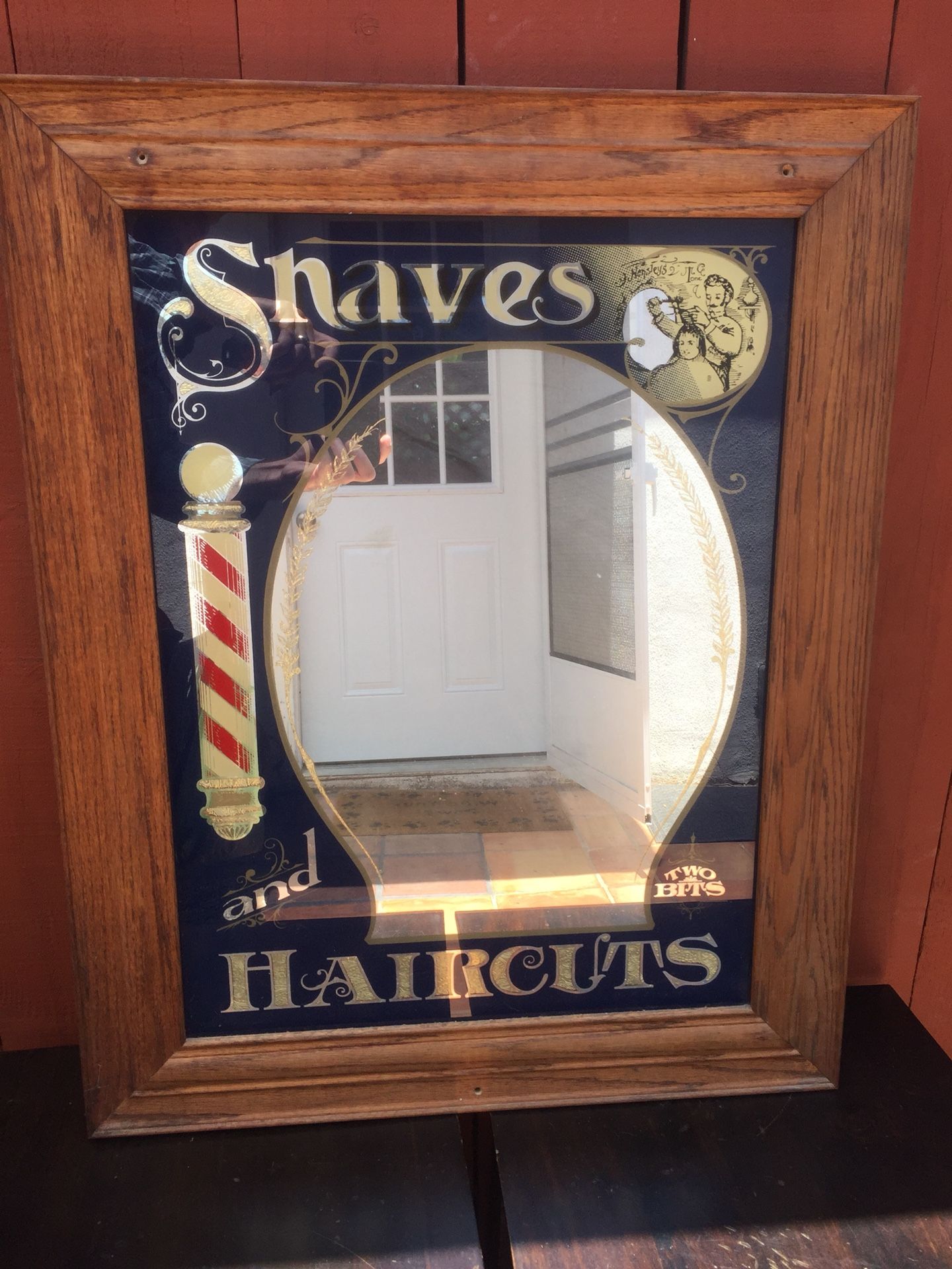Original The Hensley Company Rare Wooden Vintage Barber shop Mirror