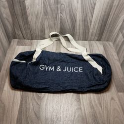 Private Party Gym & Juice Denim Duffle Bag Thin Dark Wash Cream Straps Pocket