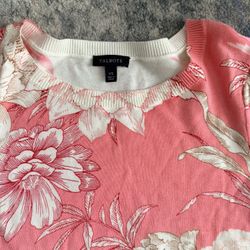 NEW-Talbots Pink Floral Crew Neck Sweater. XS 