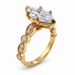 14K Gold Custom Engagement Ring with IGI Certified Marquise Shape Lab Grown Diamond.