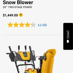 CUB CADET 2X 26" 243cc INTELLIPOWER TWO-STAGE ELECTRIC START GAS SNOW BLOWER