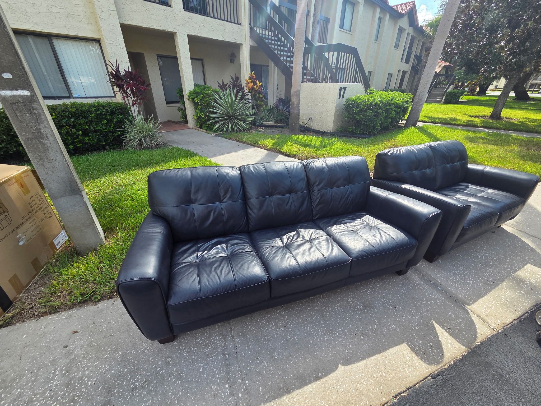 Blue Leather Sofa & Loveseat Set