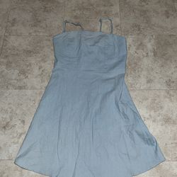 Vintage thin strap light Blue Summer Dress Sleeveless Summer Dress women L