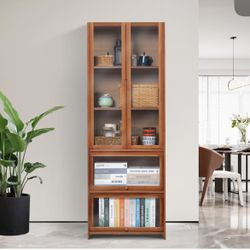Bamboo Bookcase 5-Tier Narrow Console Table（Brown)
