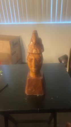 Jose Pinal Carved Wood Aztec Bust - Mid Century Modern Sculpture
