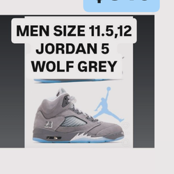 Jordan 5 Wolf Grey Men Size 11.5,12