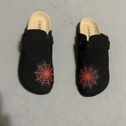 Custom Spider Web Clogs – Black Suede – Made to Order (All Sizes) 