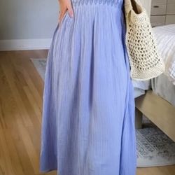 Free People Sweet Nothings Cotton Gauze Blue Maxi Sundress. Size L. New with tag