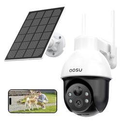 AOSU Solar Security Camera Wireless Outdoor System, 3K/5MP Battery Powered WiFi Camera for Home Security, Panoramic PTZ, Auto Tracking, Human/Vehicle 