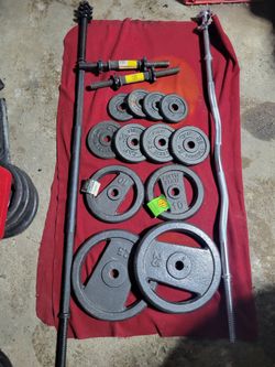 1" HOLE  100LBs  STRAIGHT BAR. EZ-CURL BAR. DUMBBELLS BARS 
2-25s.  2-10s  5-5s  4-2.5s 
11525 S HALSTED DUNKIN DONUTS/7111.S WESTERN WALGREENS  
130$