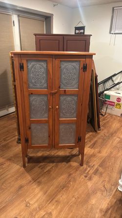 Wooden Pie Safe Cabinet with Punched Tin Panels