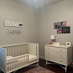 Mid-Century Modern Infant To toddler Bedroom Set  DwellStudio Mid Century Crib in French White