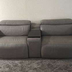 Gray Leather Sofa With Bluetooth Speaker Built in 