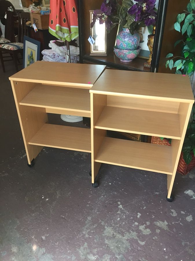 Denmark rolling end or side tables with shelf. Perfect condition$45each. Open Friday 10-4 cash